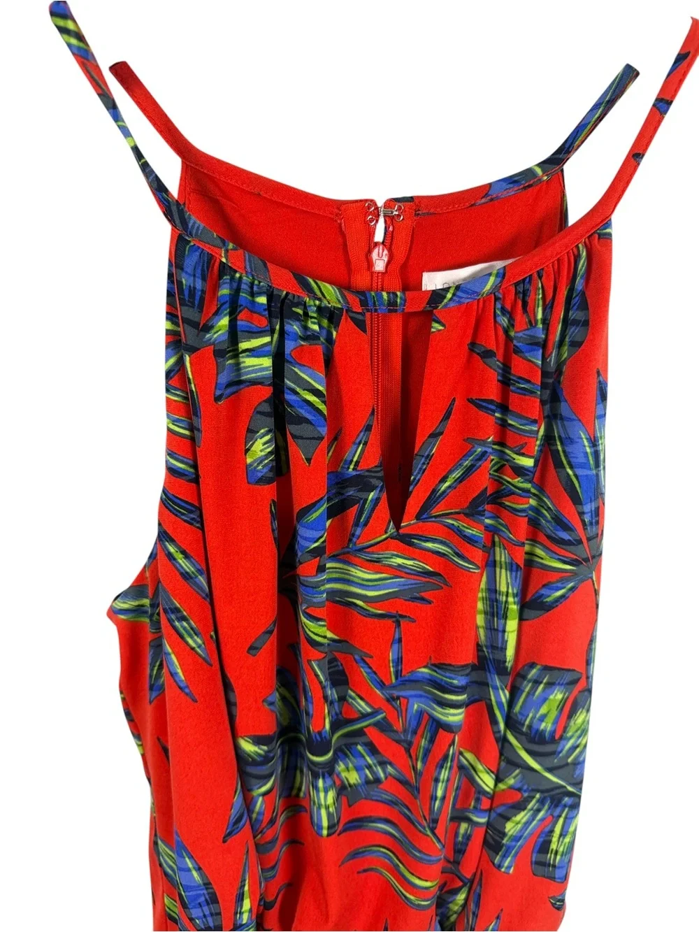 London Times Tropical Palm Print Halter Jumpsuit Red Blue Green Size 8